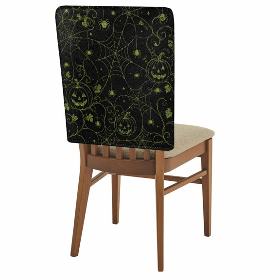 Halloween Chair Back Covers Set of 1 Green Spiders Webs Grinning Pumpkins Vine Swirls Night Removable Dining Chair Slipcovers Washable Seat Protector for Restaurant Party Banquet Kichen Decor