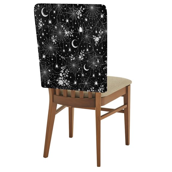 Halloween Chair Back Covers Set of 1 Vintage Mystical Spiders Webs Crescent Moons Dark Night Removable Dining Chair Slipcovers Washable Seat Protector for Restaurant Party Banquet Kichen Decor