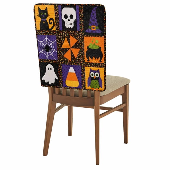 Halloween Chair Back Covers Set of 4 Retro Spooky Black Cat Skull Witch Hat Spiderweb Candy Corn Removable Dining Chair Slipcovers Washable Seat Protector for Restaurant Party Banquet Kichen Decor