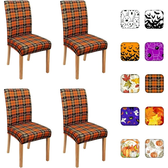 Halloween Chair Covers for Dining Room Set of 4, Halloween Stretch Dining Chair Cover 4 Pieces, Washable Kitchen Parsons Chair Slipcovers 4 Pack, Removable Seat Protector for Halloween Decor
