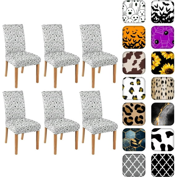 Halloween Chair Covers for Dining Room Set Of 6, Halloween Ghost Stretch Dining Chair Cover 6 Pieces, Washable Kitchen Parsons Chair Slipcovers 6 Pack, Removable Seat Protector for Home and Party