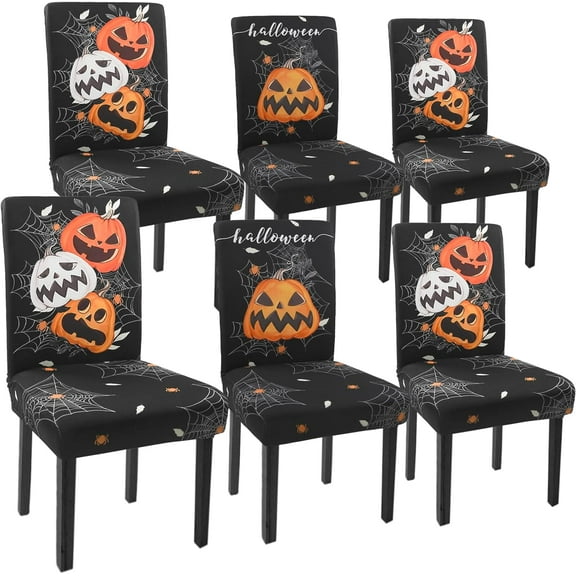 Halloween Chair Covers Set of 6 Pumpkin Ghost Spider Stretch Parsons Chair Slipcovers for Halloween Dining Room Decor Chairs Seat Protectors (Ghost Spider Web,6PCS)