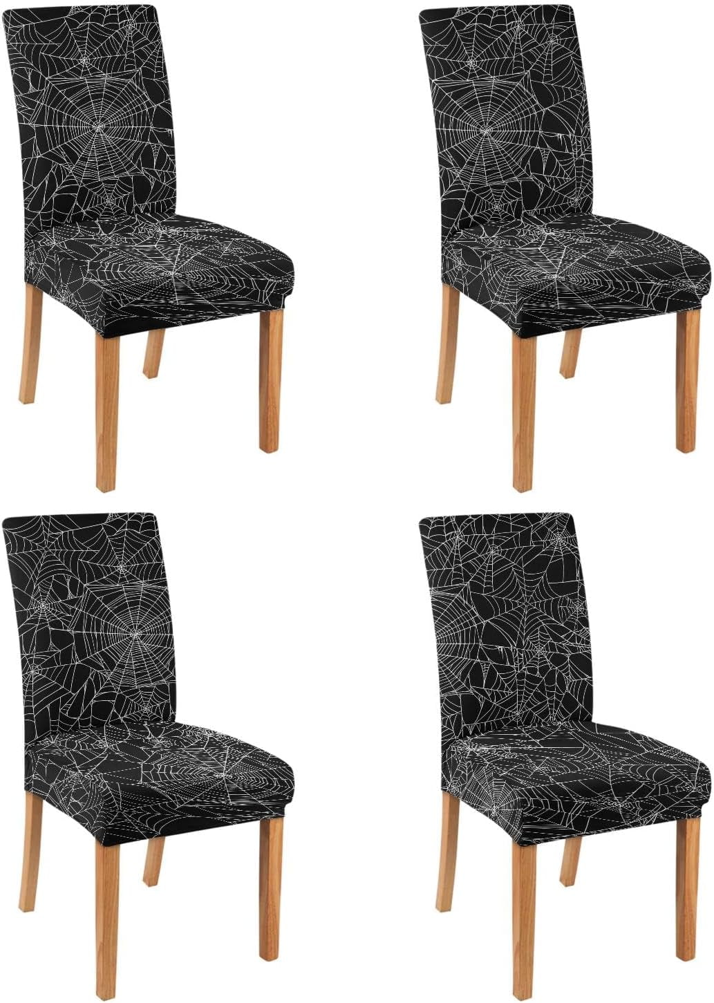 Halloween Chair Covers Set of 4 Black Spider  Pattern Kitchen Dining