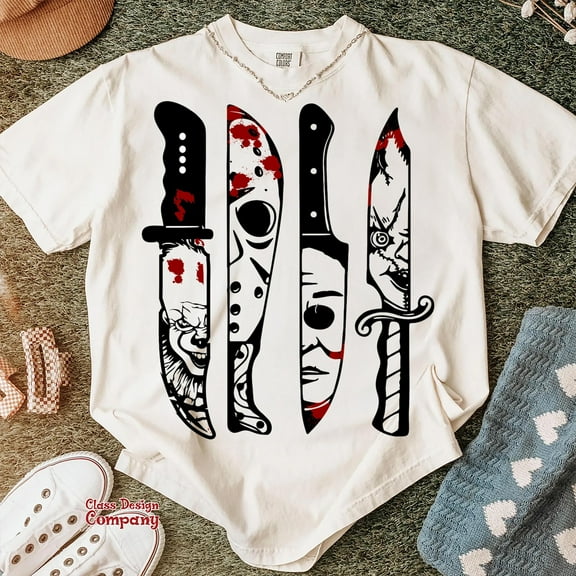 Halloween Characters in Knives tshirt, Trendy Halloween tshirt, Horror Movie tshirt, Halloween Characters, Halloween Scary Movie tshirt, Halloween tshirt