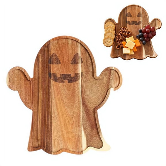 Halloween Charcuterie Board Wooden Pumpkin Ghost Serving Trays, Thanksgiving Cheese Platter and Fall Appetizer Plates Set for Holiday Party Table Decor, Cute Autumn Fruit Snack Food Display