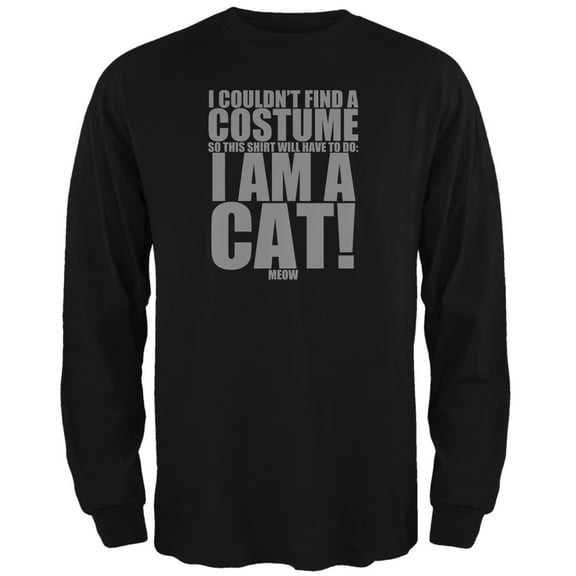 Halloween Cheap Cat Costume Black Adult Long Sleeve T-Shirt - 2X-Large