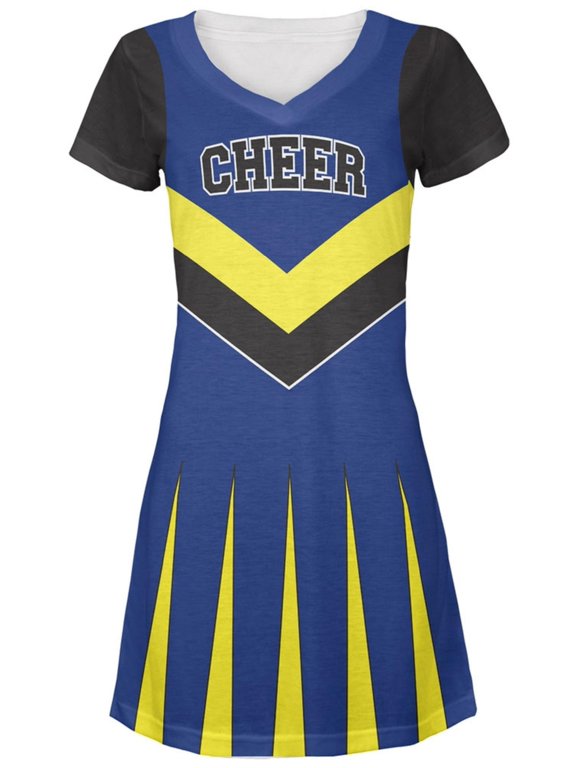 Halloween Cheerleader Costume Maize & Blue All Over Juniors V-Neck Dress