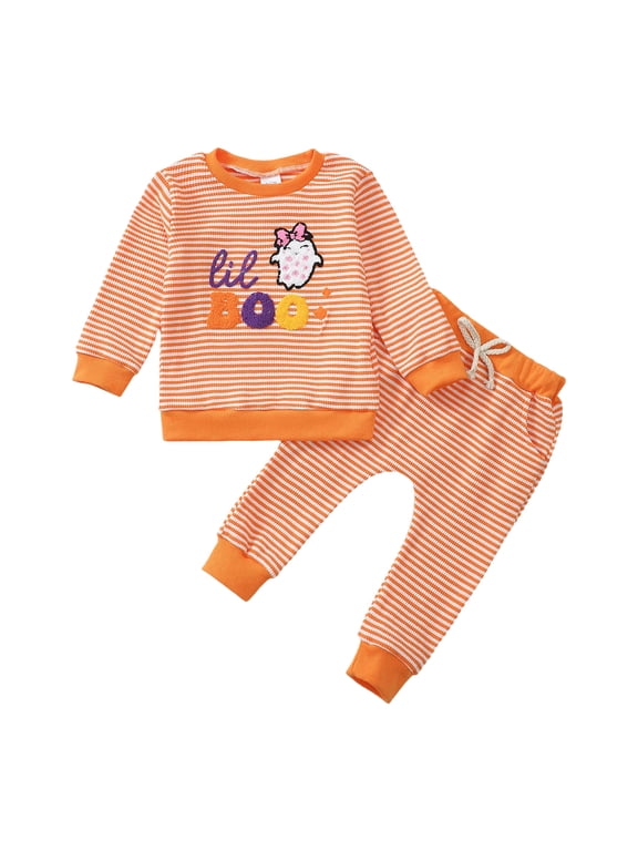 Halloween Childrens Clothing Cute Ghost Embroidery Knit Sweatshirts Pants Set Fall Winter Sweatsuit