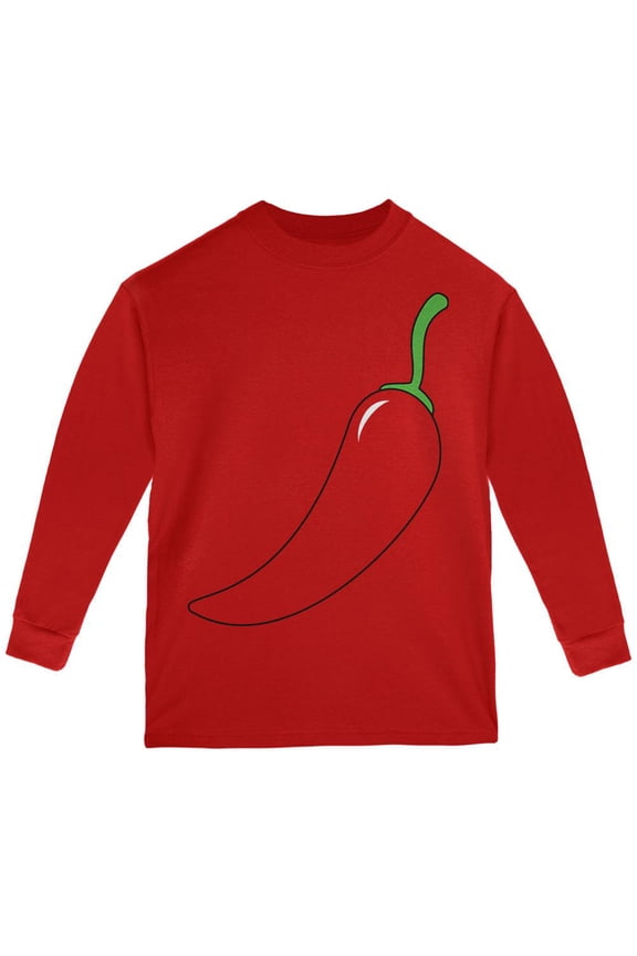 Halloween Chili Pepper Costume of Cinco de Mayo Youth Long Sleeve T Shirt Red YXL
