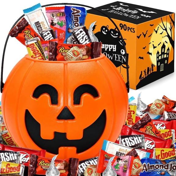 Halloween Chocolate Pumpkin Bucket, Care Package, 90 Pieces