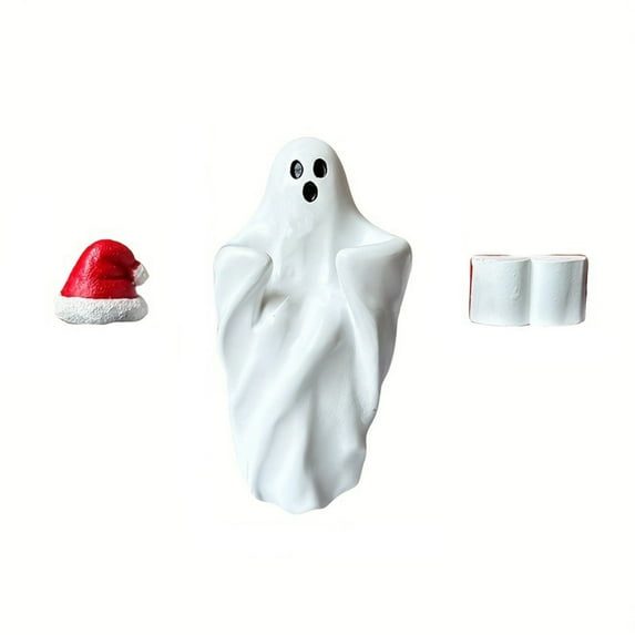Halloween Christmas Ceramic Ghost Figurine Ornament, 5x3 Inch Resin Decor Statue for Table Centerpiece Indoor Use