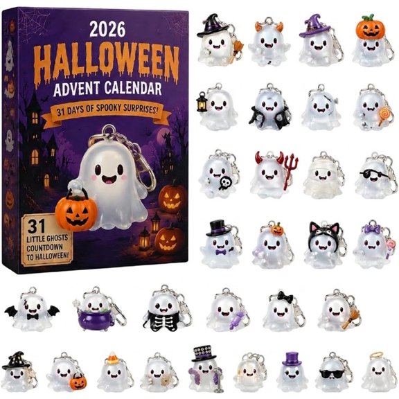 Halloween and Christmas Countdown Calendar, 31-day Ghost Keychain Countdown Box 31 unique ghost keychains, polished acrylic material, daily surprises, suitable for adults, a fun and eerie gift f