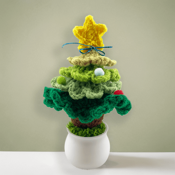 Halloween and Christmas Crochet Mini Christmas Tree Centerpieces - Handmade Knitted Tabletop Decorations with Ornaments, Perfect for Holiday and Birthday Gifts