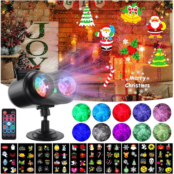 Halloween Christmas Laser Projector Lights 3-in-1 Wave Ocean Effect LED Projector with 10 Slides/80 HD Patterns for Christmas, New Year, Birthday, Halloween, Thanksgiving Dcor