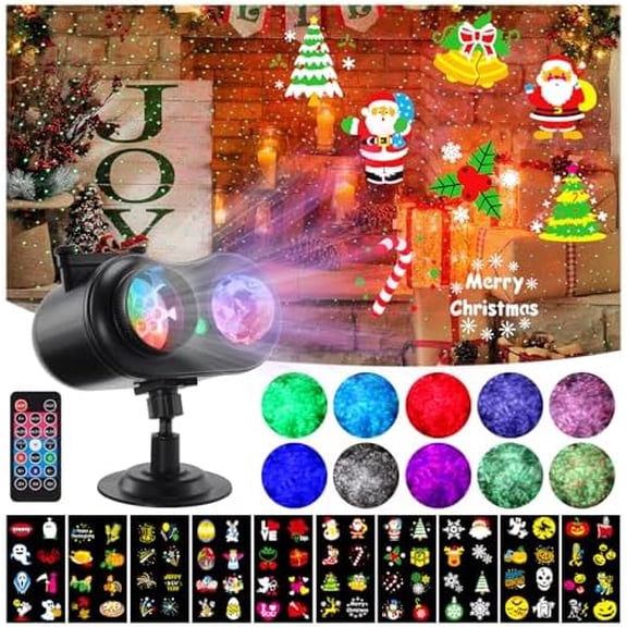 Halloween Christmas Laser Projector Lights 3-in-1 Wave Ocean Effect LED Projector with 10 Slides/80 HD Patterns for Christmas, New Year, Birthday, Halloween, Thanksgiving Dcor