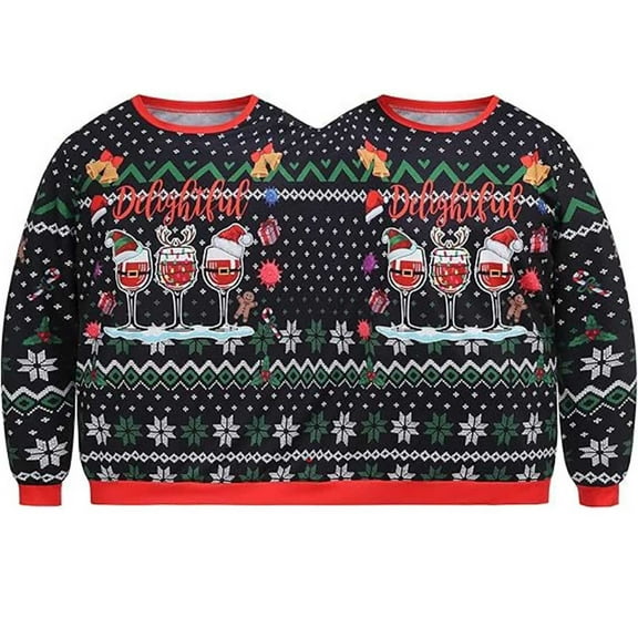 Halloween Christmas Mens and Womens Two Person Interesting Sweater Digital Printed Sweatshirt Couple