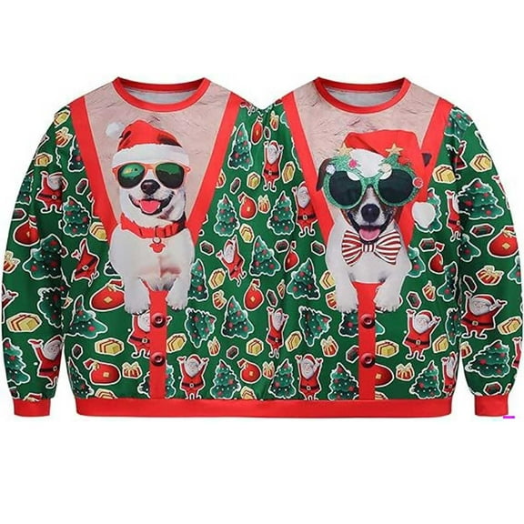 Halloween Christmas Mens and Womens Two Person Interesting Sweater Digital Printed Sweatshirt Couple