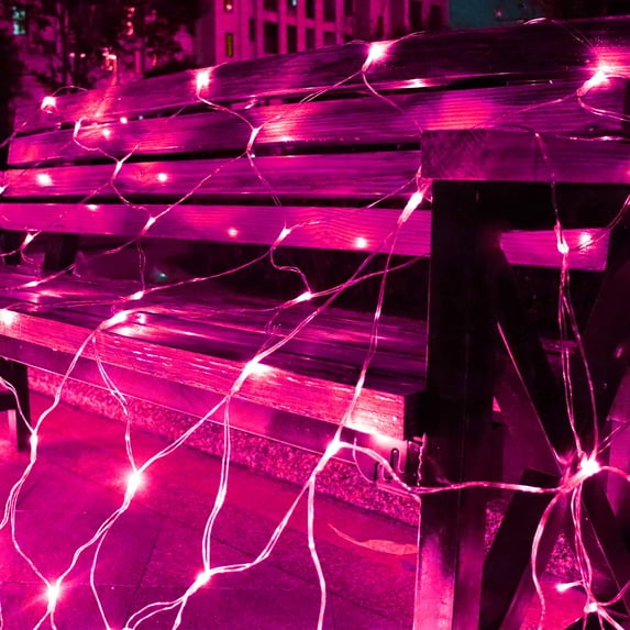 Halloween/Christmas Net Lights Outdoor, 5FT x 5FT 96 LED Fairy String Light with 8 Lighting Modes, Connectable Light for Garden Tree Bushes, Holiday Wedding Party Decorations, Pink