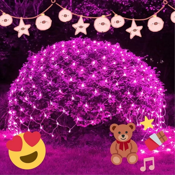 Halloween/Christmas Net Lights Outdoor, 6.6FT x 6.6FT 144 LED Fairy String Light with 8 Lighting Modes, Connectable Light for Garden Tree Bushes, Holiday Wedding Party Decorations, Pink