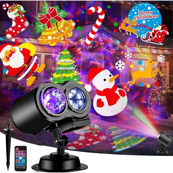 Morfone Christmas Projector Lights Outdoor, 2-in-1 HD Holiday Projector with Remote Control, Waterproof Christmas Decorations for Yard Party