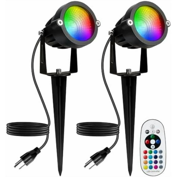 Halloween Christmas Spotlight Outdoor: 12W RGBW LED Spot Lights Outdoor with 16 Color Changing for Yard Garden Decor | 4 Pack of IP65 Waterproof 120V Plug in Landscape Lighting with Remote