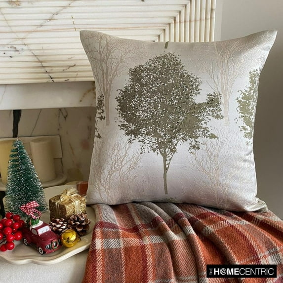 Halloween Christmas Throw Pillow cover, 20"x20" Green Jacquard Cushion Cover, Modern Plants And Trees Xmas Tree Pillow Cover For Sofa Couch, Hotels, living Room, Bed Room - Frosted Fir