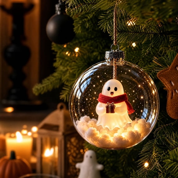 Halloween Christmas Tree Ornament, Clear Plastic Decorative Ball with Hanging Loop for Trees, Windows, Wreaths, Mantels, Shelves, Party Decor