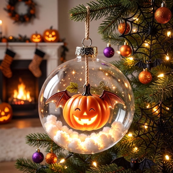 Halloween Christmas Tree Ornament, Multicolor Plastic Decorative Ball with Hanging Loop for Trees, Windows, Wreaths, Mantels, Shelves, Party Decor