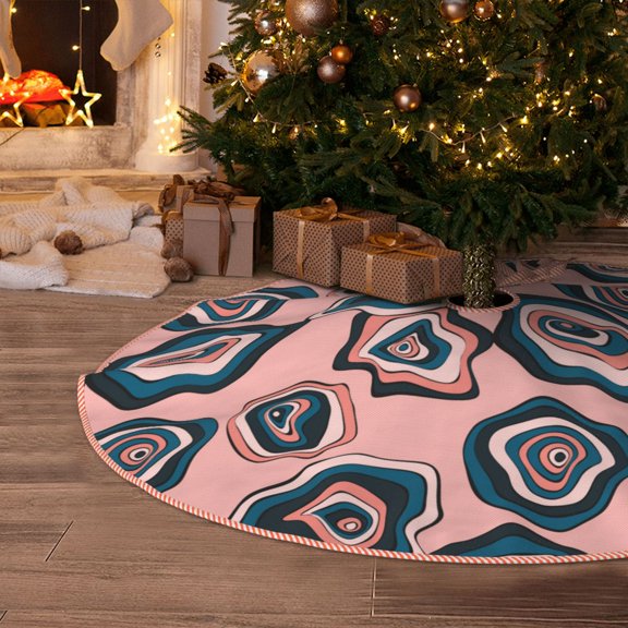 Halloween Christmas Tree Skirt - Abstract Colorful Circles 30 Inches Christmas Tree Skirt for Halloween Holiday Indoor Home Christmas Tree Decorations with Three Ribbons