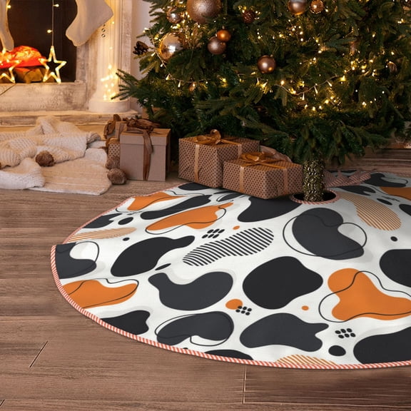 Halloween Christmas Tree Skirt - Abstract irregular shapes pattern 30 Inches Christmas Tree Skirt for Halloween Holiday Indoor Home Christmas Tree Decorations with Three Ribbons