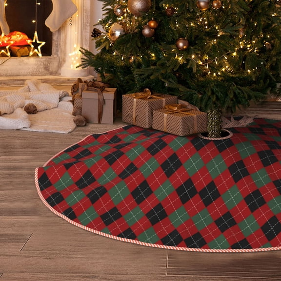 Halloween Christmas Tree Skirt - Argyle Plaid 30 Inches Christmas Tree Skirt for Halloween Holiday Indoor Home Christmas Tree Decorations with Three Ribbons