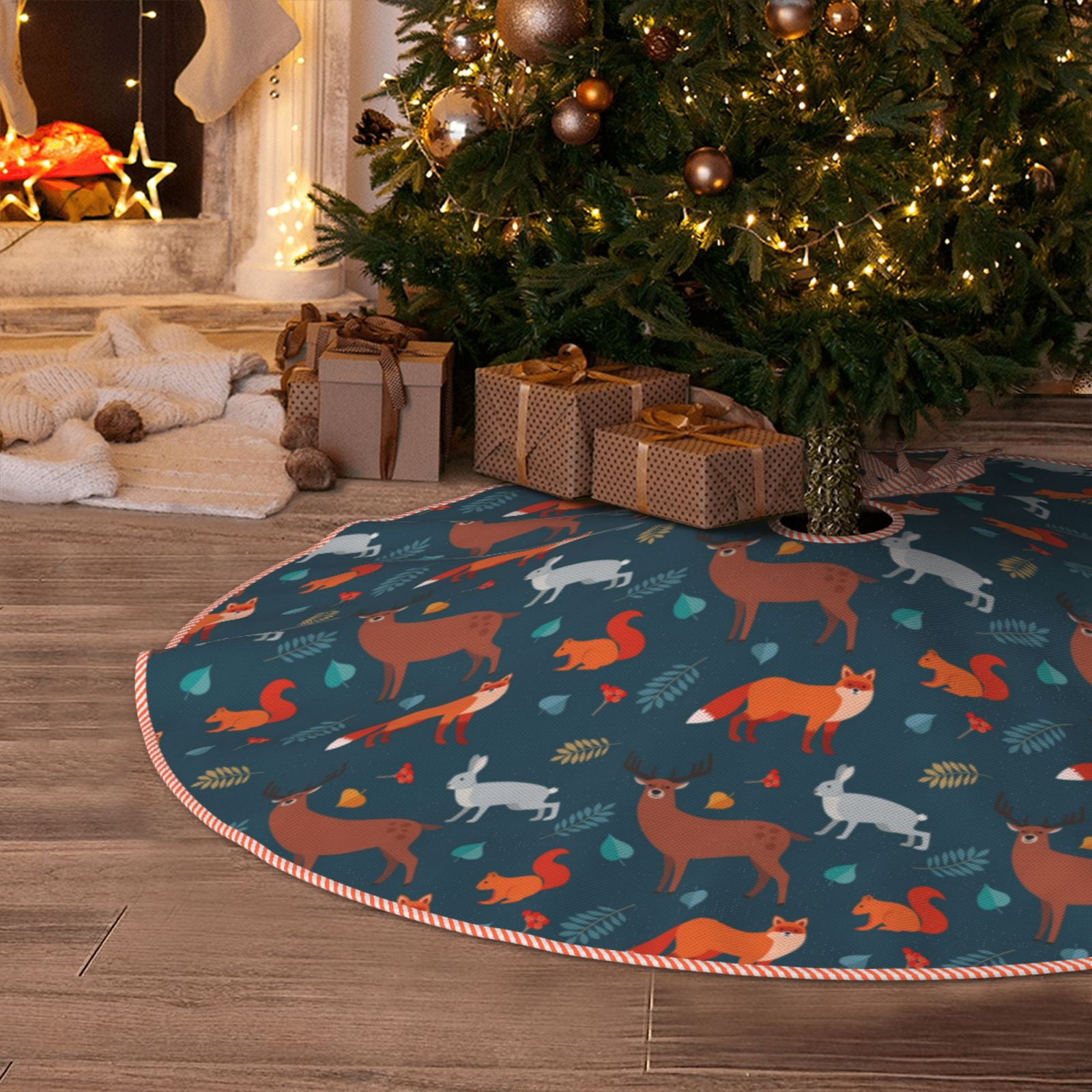Halloween Christmas Tree Skirt, Autumn Forest Animals Cute Tree Mat