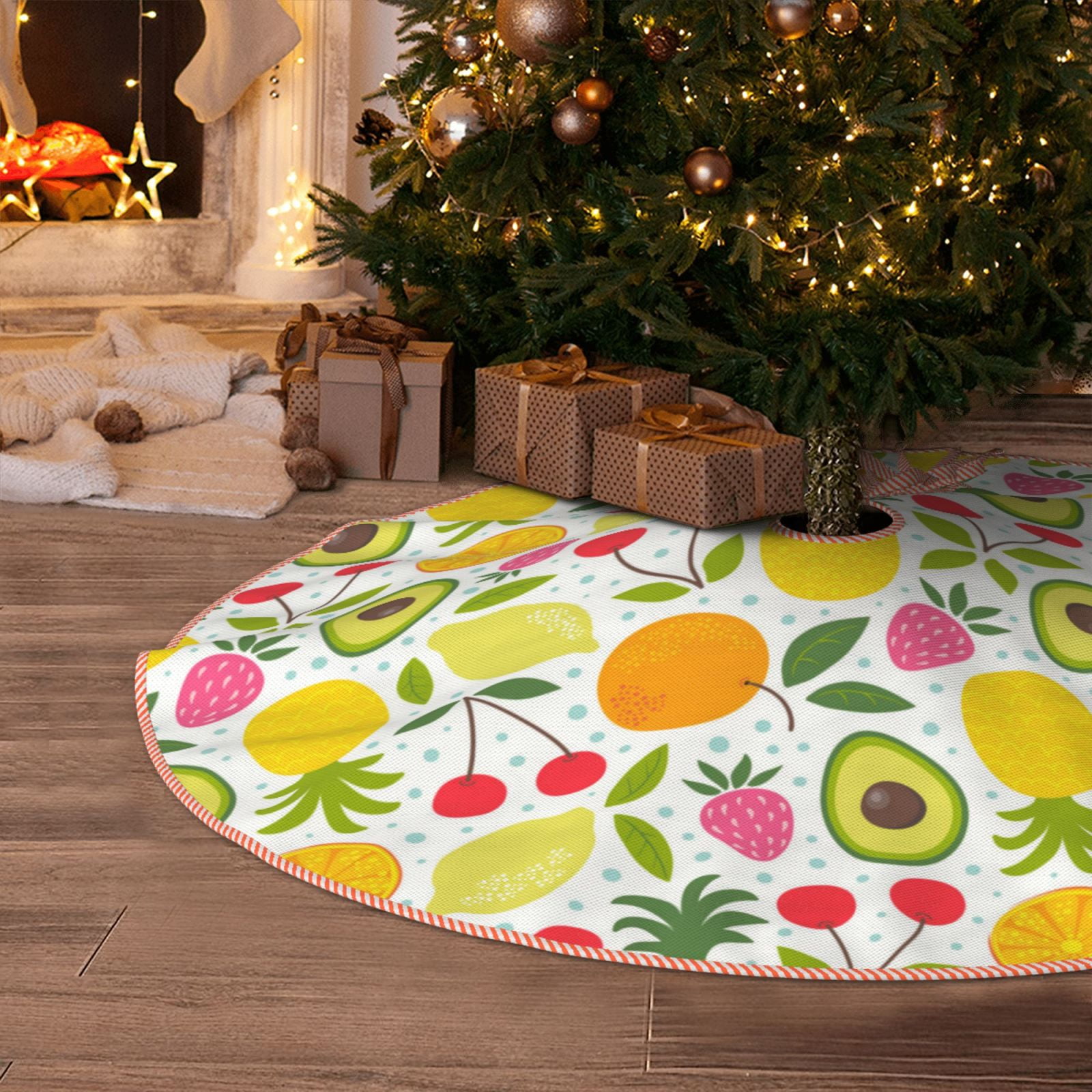 Halloween Christmas Tree Skirt, Avocado And Pineapple Tree Mat Tree