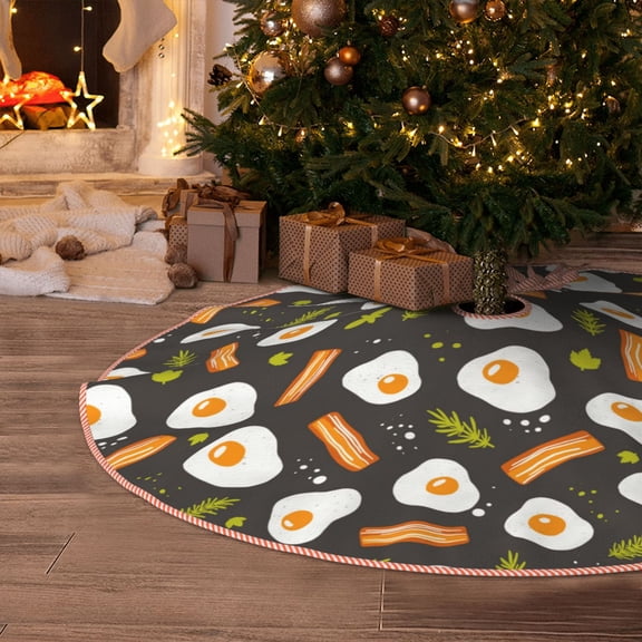 Halloween Christmas Tree Skirt - Bacon Omelette Rosemary 30 Inches Christmas Tree Skirt for Halloween Holiday Indoor Home Christmas Tree Decorations with Three Ribbons