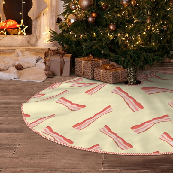 Halloween Christmas Tree Skirt - Bacon Print No.9032 30 Inches Christmas Tree Skirt for Halloween Holiday Indoor Home Christmas Tree Decorations with Three Ribbons