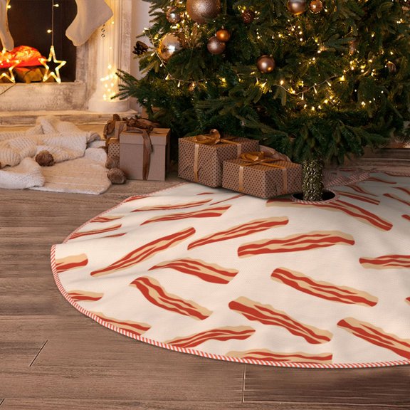 Halloween Christmas Tree Skirt - Bacon Print No.909 30 Inches Christmas Tree Skirt for Halloween Holiday Indoor Home Christmas Tree Decorations with Three Ribbons