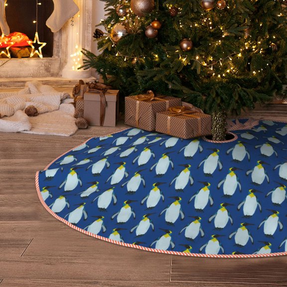 Halloween Christmas Tree Skirt - Beautiful King Penguin 30 Inches Christmas Tree Skirt for Halloween Holiday Indoor Home Christmas Tree Decorations with Three Ribbons
