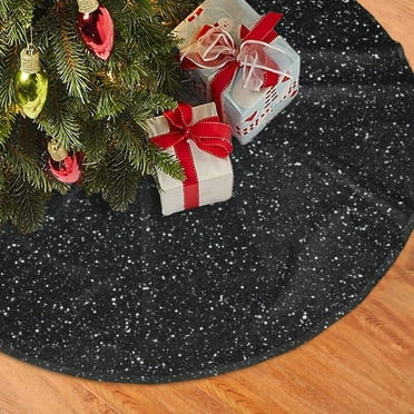 Halloween Christmas Tree Skirt - Black Glitter Tree Mat Tree Skirt for Party Holiday Decorations Ornaments, Tree Skirt with Bandage for Indoor Outdoor Home Decor 30"