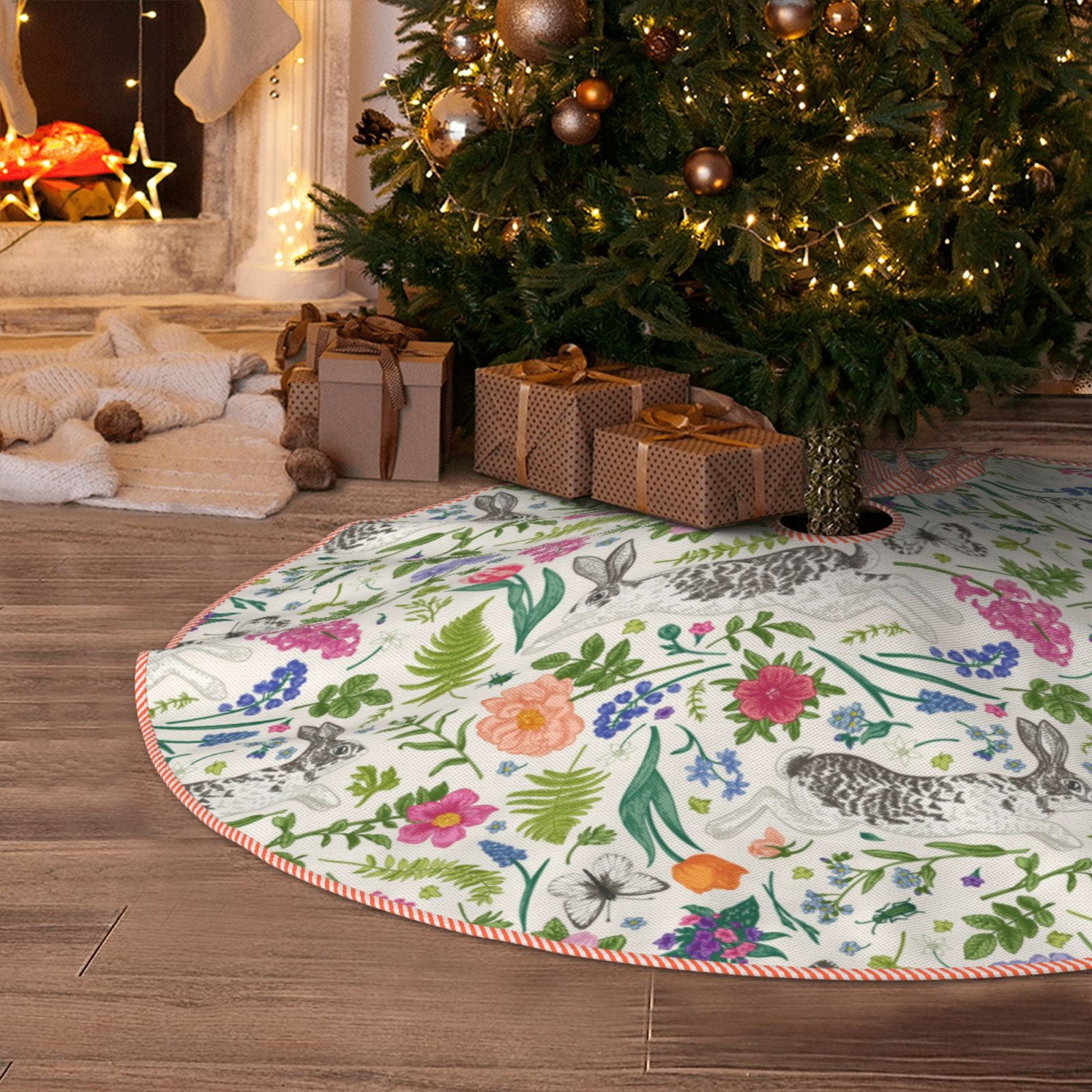 Halloween Christmas Tree Skirt Bohemian Cartoon Rabbit Flower 48