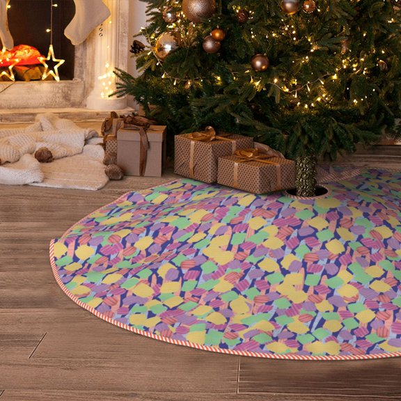 Halloween Christmas Tree Skirt - Colorful Confetti pattern 36 Inches Christmas Tree Skirt for Halloween Holiday Indoor Home Christmas Tree Decorations with Three Ribbons