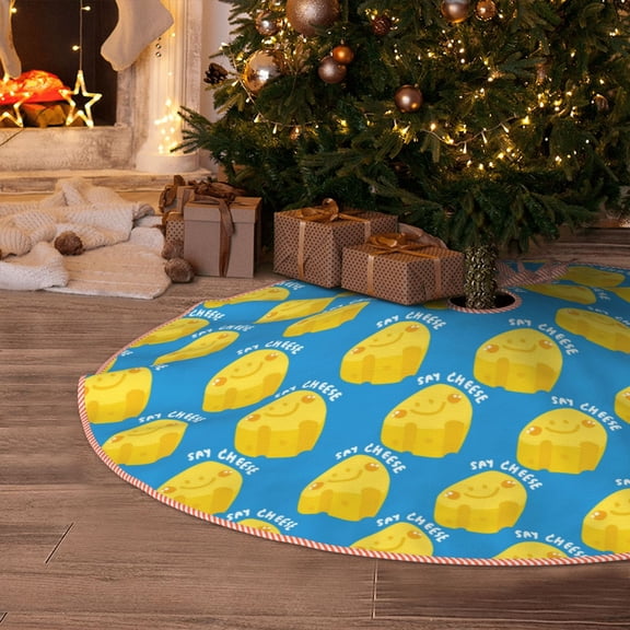 Halloween Christmas Tree Skirt - Cute Cheese Navy 30 Inches Christmas Tree Skirt for Halloween Holiday Indoor Home Christmas Tree Decorations with Three Ribbons