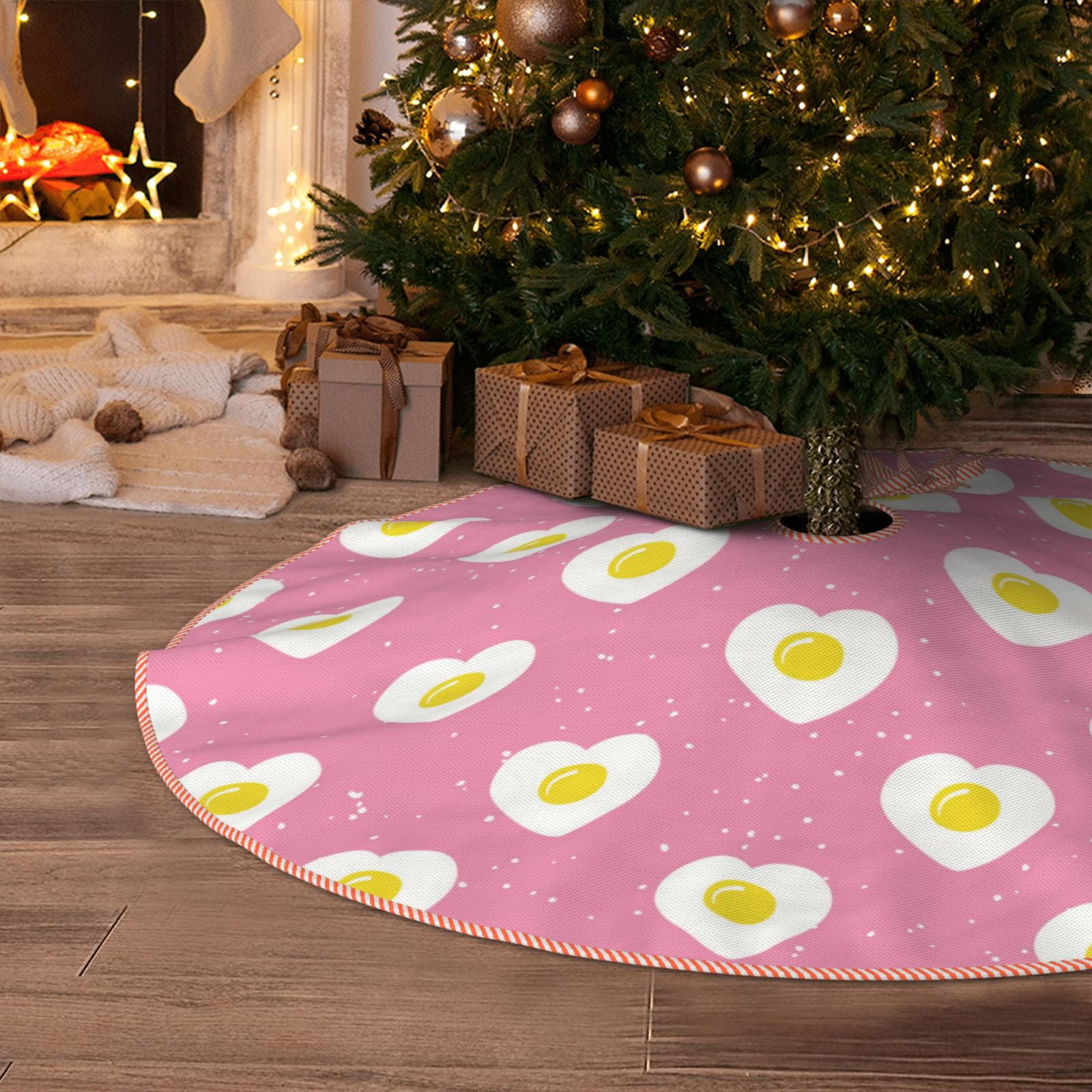 Halloween Christmas Tree Skirt, Cute Fried Egg Love Tree Mat Tree Skirt