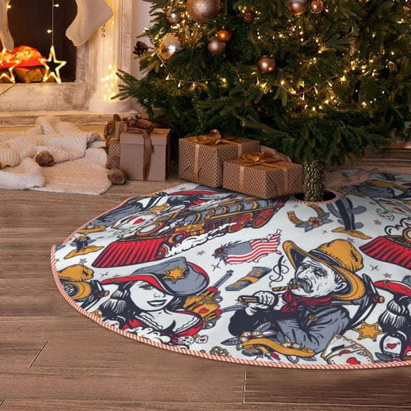Halloween Christmas Tree Skirt - Exotic Trains Pattern 30 Inches Christmas Tree Skirt for Halloween Holiday Indoor Home Christmas Tree Decorations with Three Ribbons
