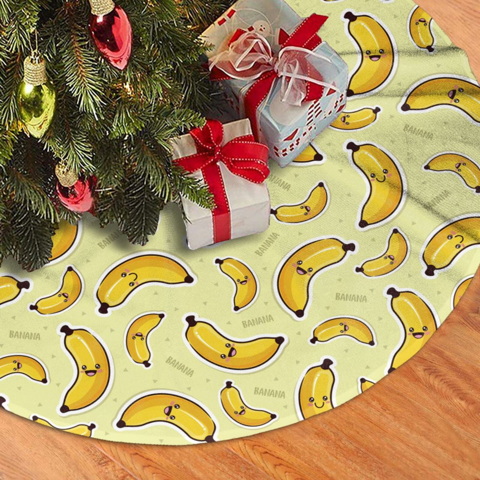 Halloween Christmas Tree Skirt Funny Banana Yelow Tree Mat Tree Skirt