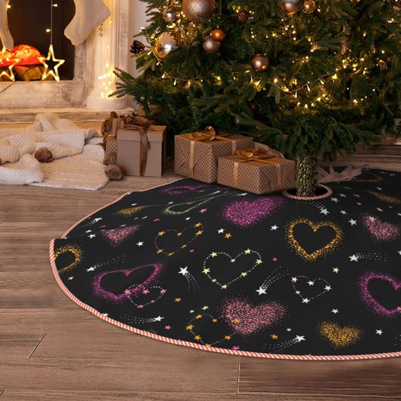 Halloween Christmas Tree Skirt - Heart and Stars 48 Inches Christmas Tree Skirt for Halloween Holiday Indoor Home Christmas Tree Decorations with Three Ribbons