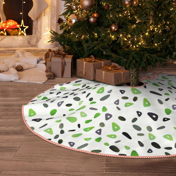 Halloween Christmas Tree Skirt - Light Green circles print 30 Inches Christmas Tree Skirt for Halloween Holiday Indoor Home Christmas Tree Decorations with Three Ribbons