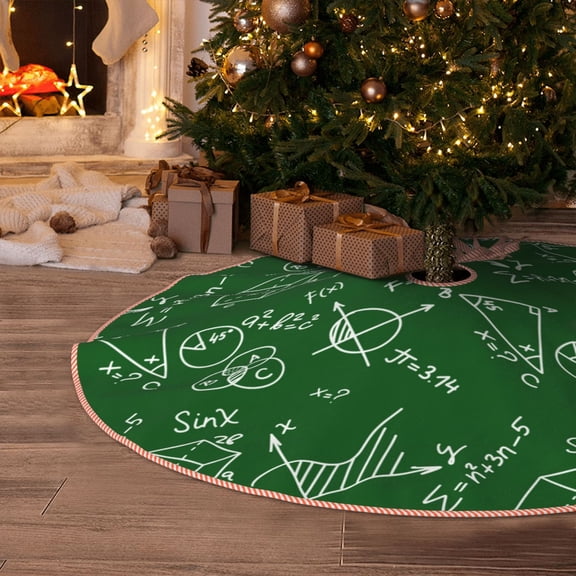 Halloween Christmas Tree Skirt - Math pattern green 30 Inches Christmas Tree Skirt for Halloween Holiday Indoor Home Christmas Tree Decorations with Three Ribbons