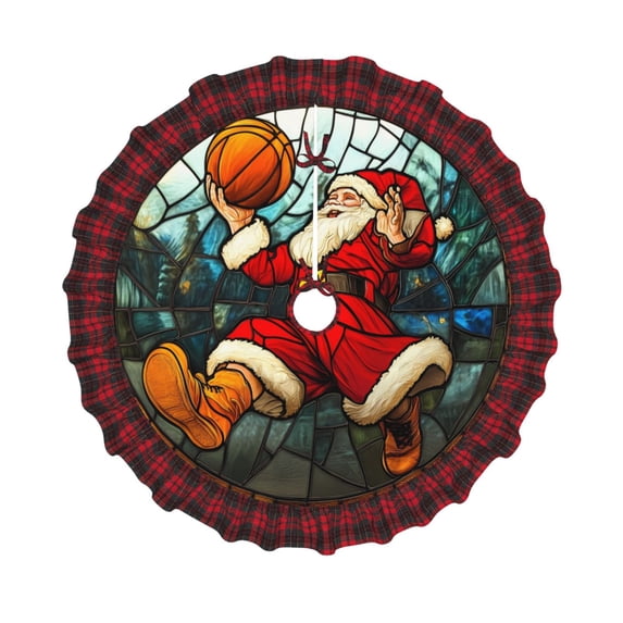 Halloween Christmas Tree Skirt - Merry Christmas No.156 36 Inches Plaid Trim Christmas Tree Skirt for Halloween Indoor Holiday Home Christmas Tree Decorations with Three Ribbons