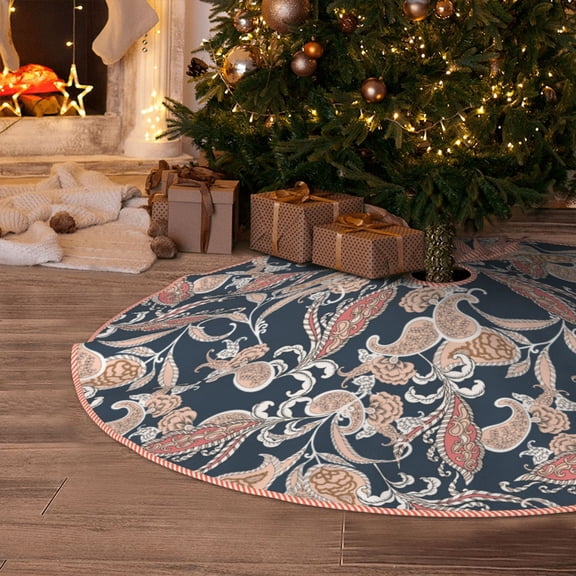 Halloween Christmas Tree Skirt - Paisley Pattern No.90129 36 Inches Christmas Tree Skirt for Halloween Holiday Indoor Home Christmas Tree Decorations with Three Ribbons