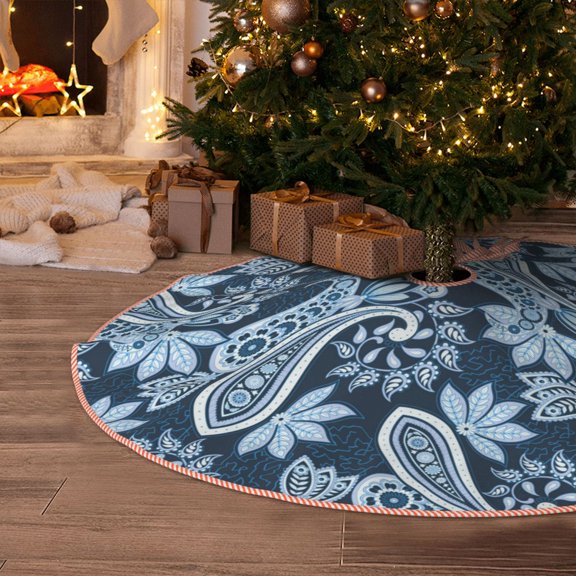 Halloween Christmas Tree Skirt - Paisley Pattern No.90132 48 Inches Christmas Tree Skirt for Halloween Holiday Indoor Home Christmas Tree Decorations with Three Ribbons